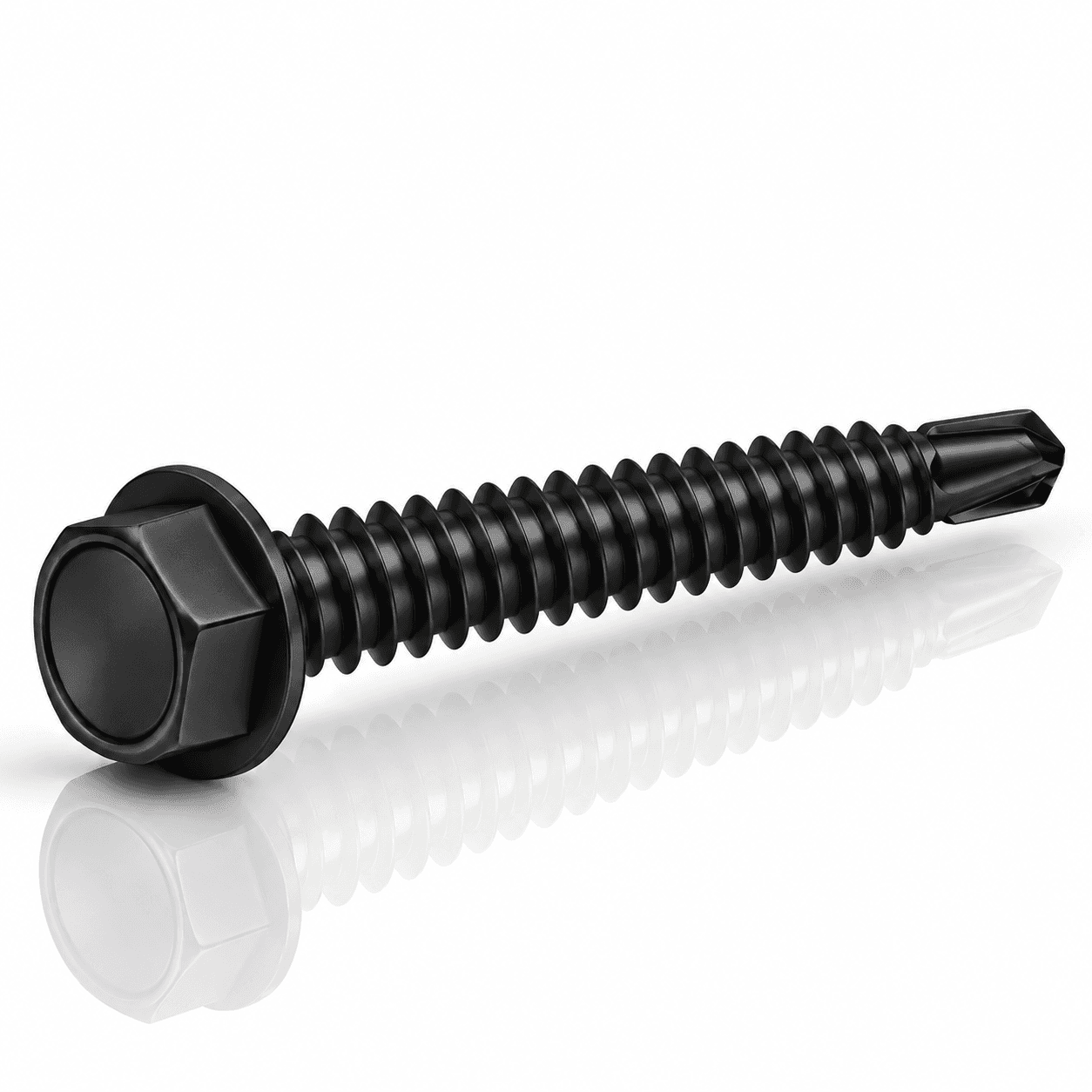 #14 Hex Washer Head Self Drilling Screws #3 Drill Point Stainless Steel 410 Black Fluoropolymer Coated