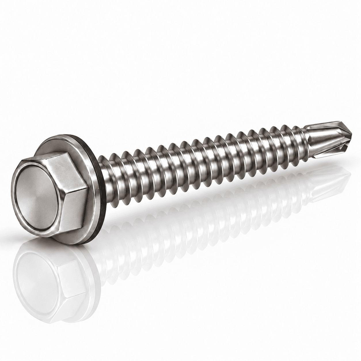 #12 x 1" Hex Washer Head Self Drilling Screws with Bonded Sealing Washer #3 Drill Point Stainless Steel 316