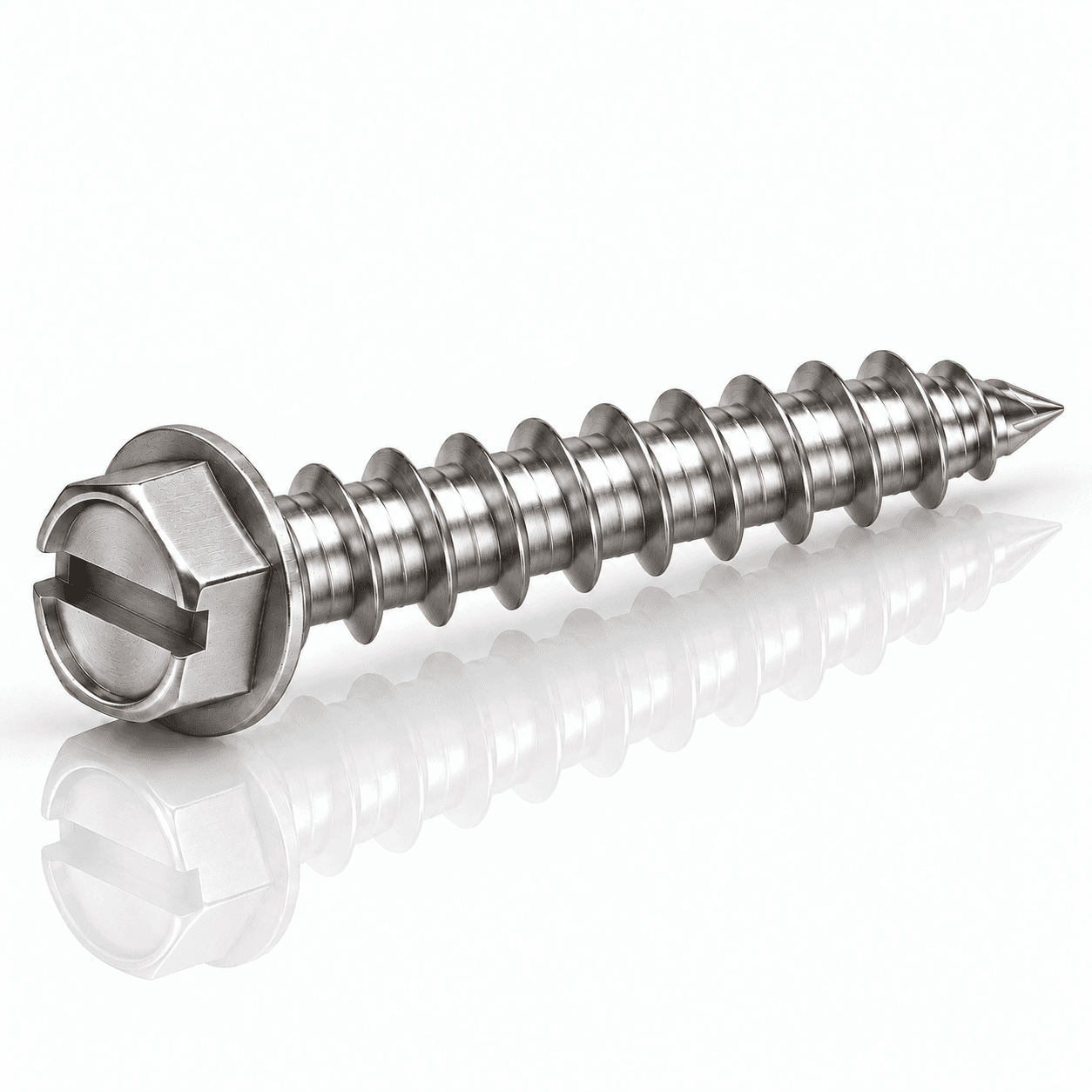 #8 Slotted Hex Washer Head Sheet Metal Screws Type A Stainless Steel 18-8